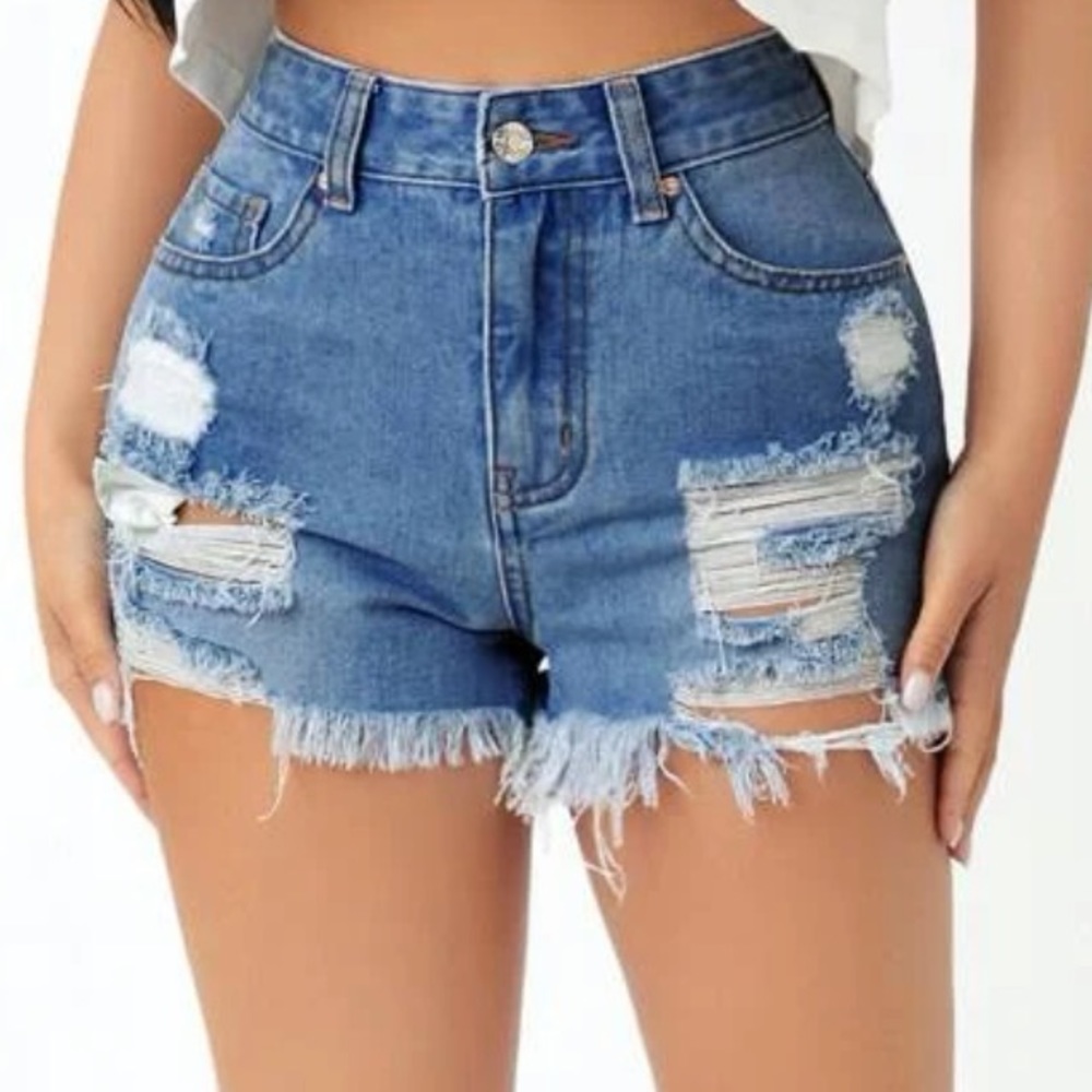 SHEIN Petite ripped raw hem denim short